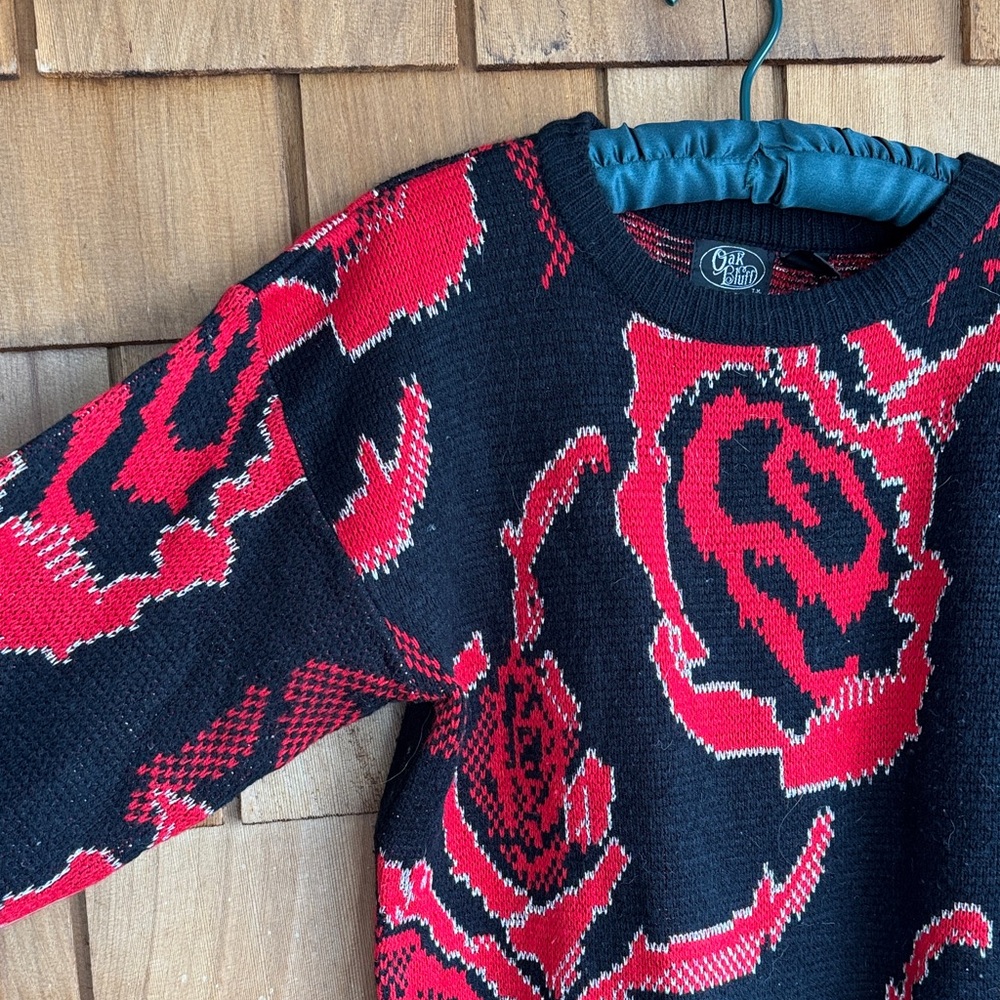 Floral Patterned Black and Red Sweater - Picture 3 of 4